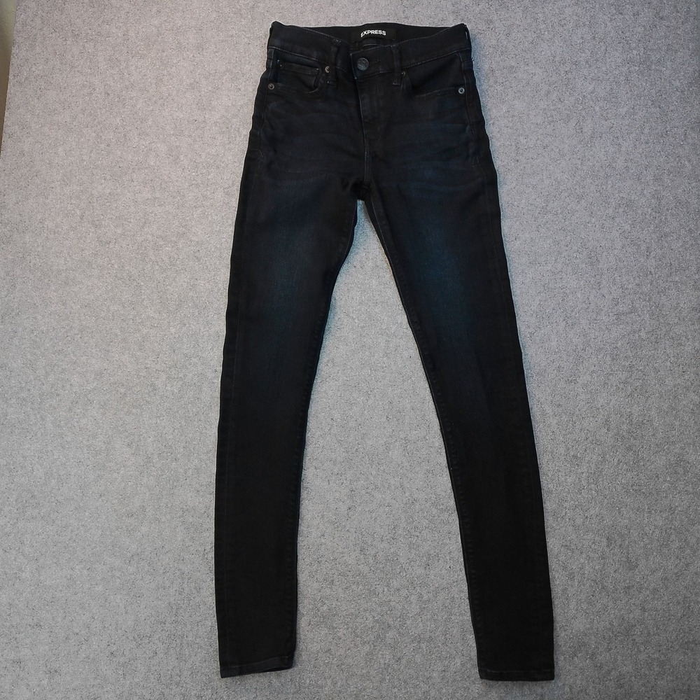 Express Womens Skinny Jeans Dark Indigo Blue Denim Pants Size 00